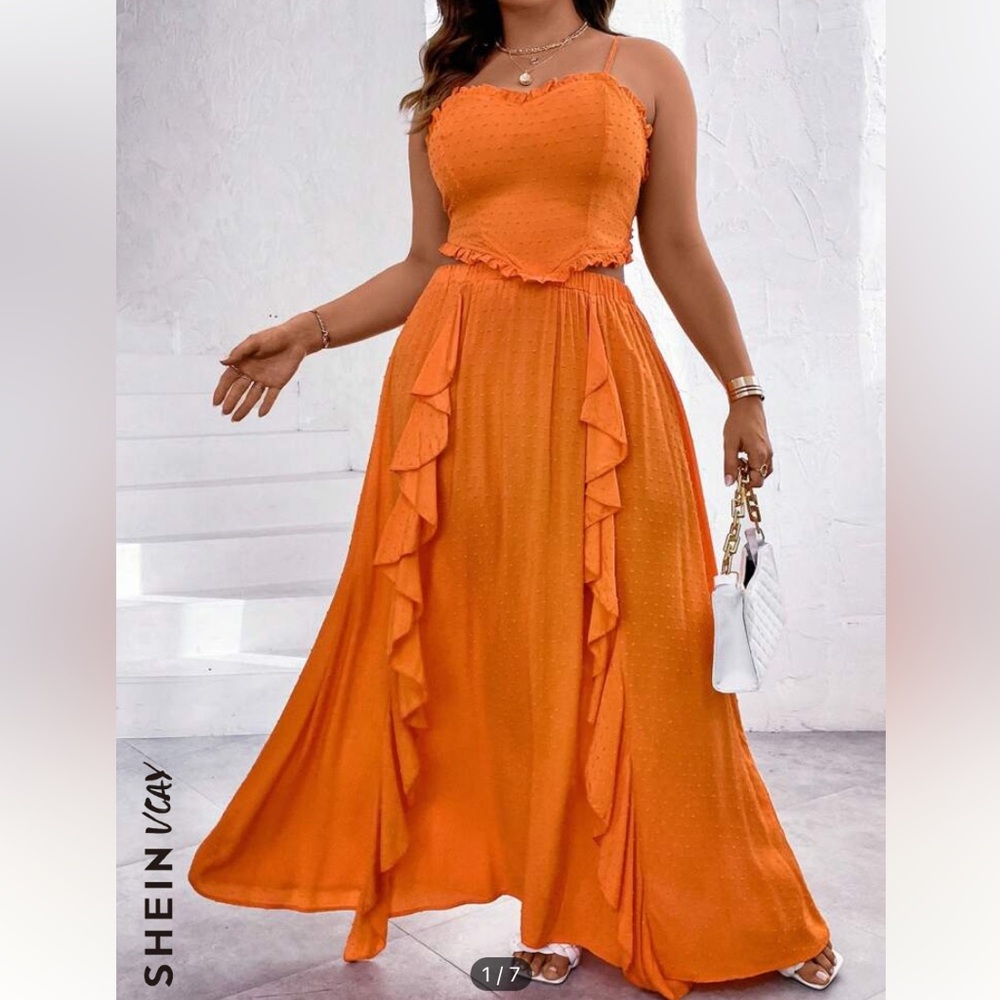 New! Orange SHEIN Draped Dress